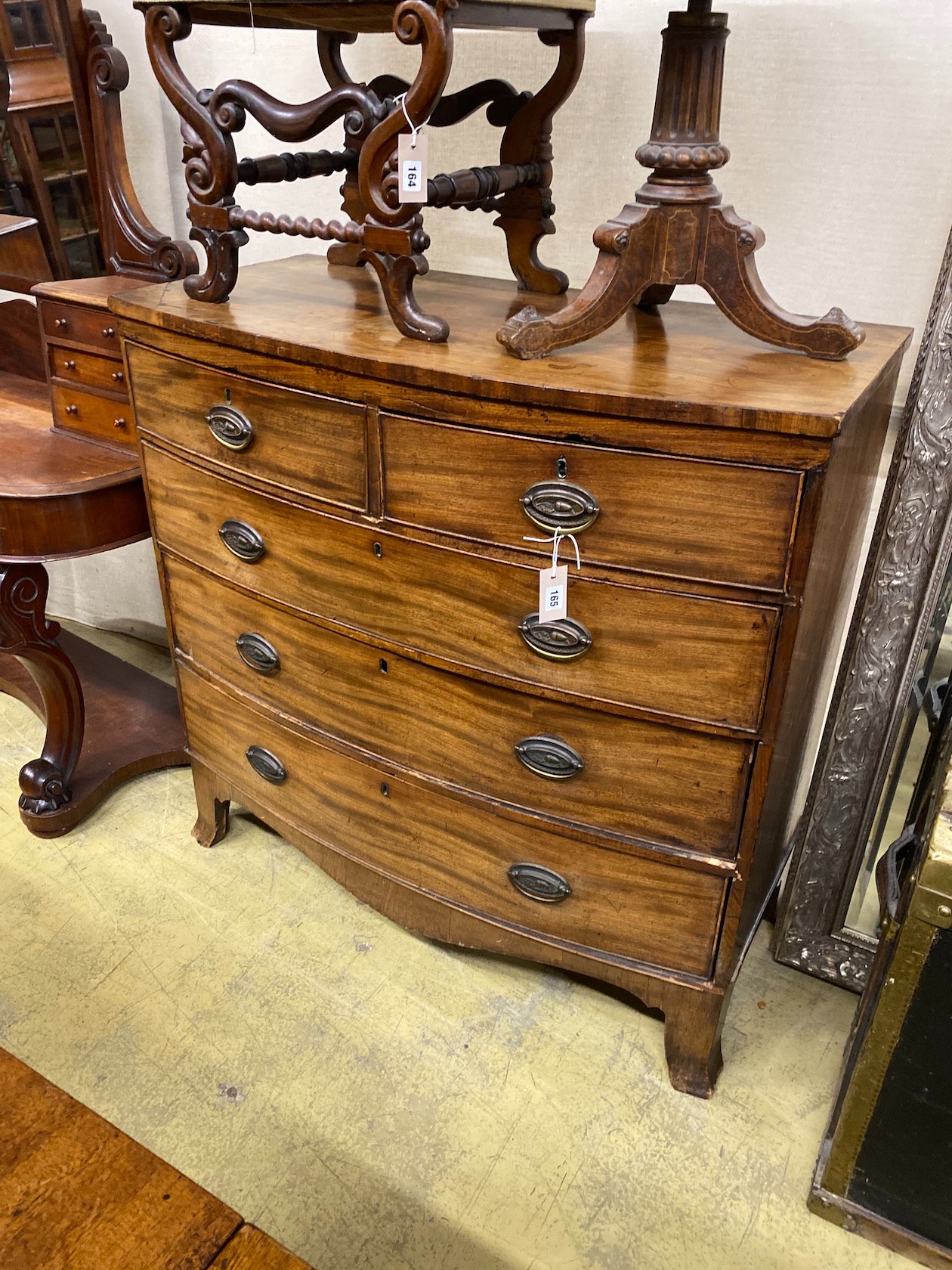 A Regency mahogany bowfront chest, width 103cm, depth 51cm, height 102cm